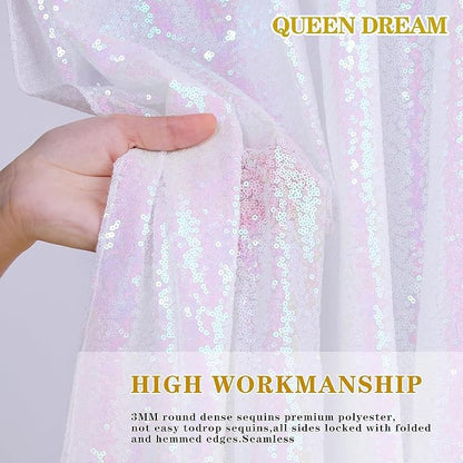 White Iridescent Sequin Backdrop 7ft x 7ft Glitter Photo Booth Backdrop | - Image 6