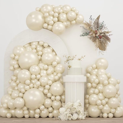 Pearl White Double Stuffed Balloons Different Size 115Pcs 5/10/12/18" White by JZCZOEB