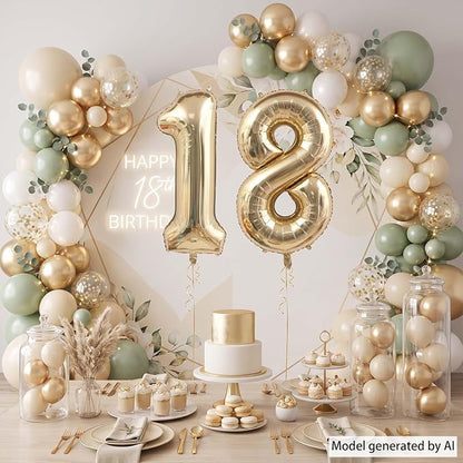 White Gold Number 18 Balloon 40 Inch, Champagne Foil Adult Decoration | - Image 3