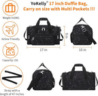 17 inch Small Duffle Bag - Carry On Weekender Bag for Travel Gym Sport - Black Marble