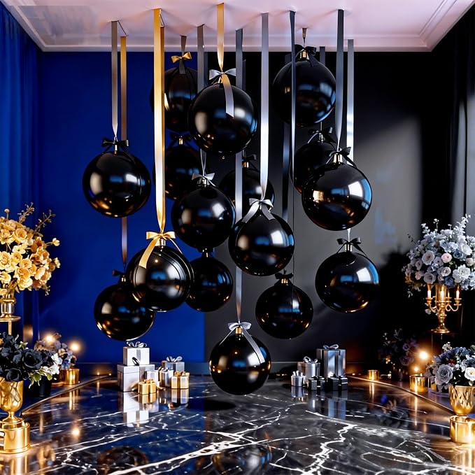 14 Pcs Black Round Foil Balloons Halloween Black 4D Ball Balloons | Black Mylar - Image 5