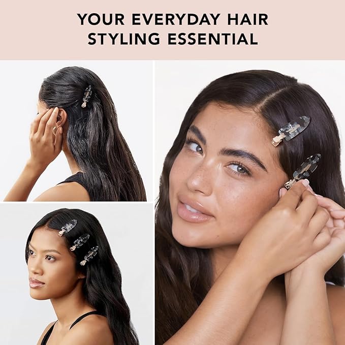 Kitsch Creaseless Hair Clips for Women - No Crease, No Bend Hair Clips for Styling, Bangs, Makeup Application, Face Wash | Recycled Acrylic - Black Terrazzo | Ideal Gifts for Women, 4pcs