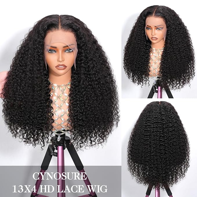 CYNOSURE Lace Front Wigs Human Hair Pre Plucked Brazilian Kinky Curly Lace Frontal Wig with Baby Hair 9A Natural Hair Wigs for Black Women (30 Inch, Natural Black)