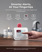 Air Quality Monitor Indoor, Portable Tester for CO2, CO, PM2.5, PM10, HCHO, TVOC, Temp & Humi, E-Ink Display with 3-Color Emoji Indicators, WiFi App Control, Air Quality Meter for Home/Office