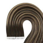 YoungSee Human Hair Tape in Extensions Brown Balayage Tape in Hair Extensions Dark Brown Ombre Blonde Seamless Tape-in Hair Extension Human Hair 22In Straight Hair Extension Long 20pcs 50g