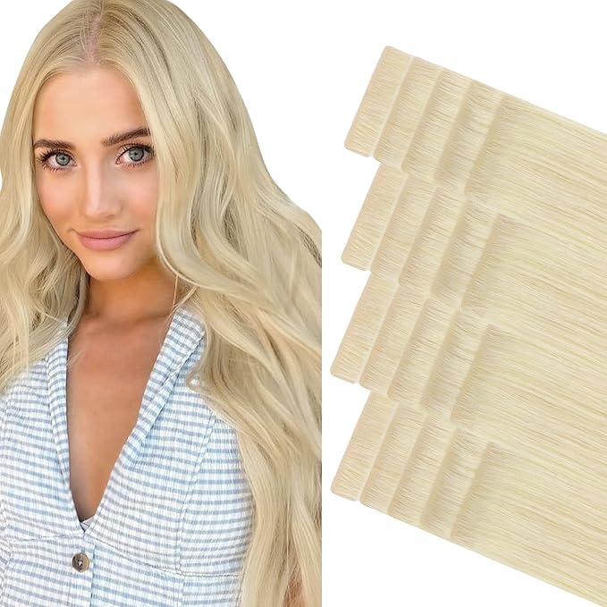 GOO GOO Invisi Edge Tape in Hair Extensions Human Hair, 60A Platinum Blonde 20pcs 18inch 50g, Virgin Remy Hair, Seamless Injected Tape, Natural Look
