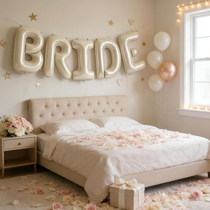 40 Inch BRIDE Balloons, Foil Banner Letter Balloon Cream White - Image 5