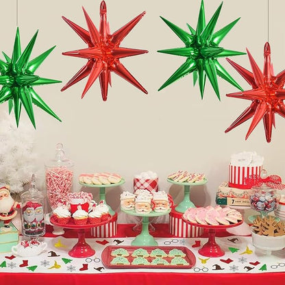 TONIFUL 4Pcs Explosion Star Balloons Red and Green Foil Balloon Party Decor | - Image 5