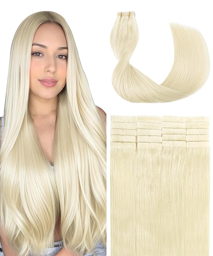 SURNEL Injection Tape in Hair Extensions 20 Inch Platinum Blonde Seamless Invisible Human Hair Tape in Extensions 20Pcs 45g(#60,20)