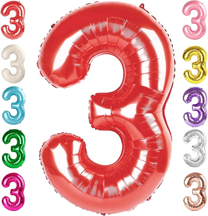 3 Balloon Numbers Birthday Decorations, 40In Red Balloons by Mluchee