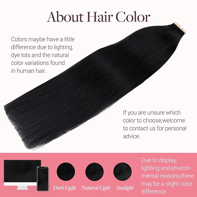 GOO GOO Tape in Hair Extensions Human Hair, 1 Jet black, 10inch 30g 20pcs, Skin Weft Seamless Invisible, Silky Straight with Thick Ends, Remy Human Hair