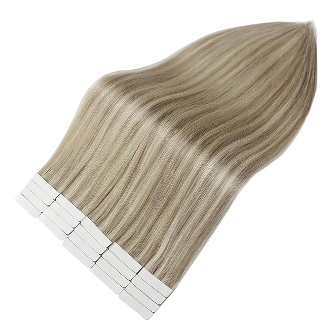 Full Shine 20 Inch Tape in Hair Extensions Color 18 Ash Blonde and 613 Yellow Blonde Tape in Extensions Seamless Real Remy Human Hair 50G 20 Pcs Invisible Skin Weft for Wedding Natural
