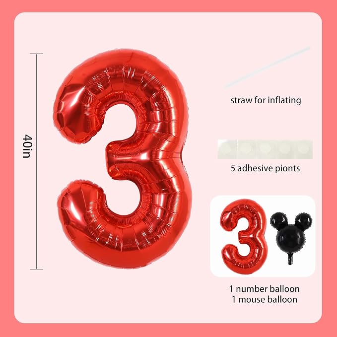 40 Inch Red Foil Number 3 Balloon - Image 2