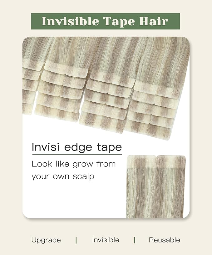 SURNEL Injected Seamless Tape in Hair Extensions Real Human Hair 22 Inch #18P60 Ash Blonde with Platinum Blonde Invisible Tape in Extensions 20 Pcs 50g(#18P60,22)