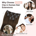 XDhair Clip in Hair Extensions 120G 6pcs Medium Brown Clip in Hair Extensions Real Human Hair Double Weft for Women #4 20 Inch