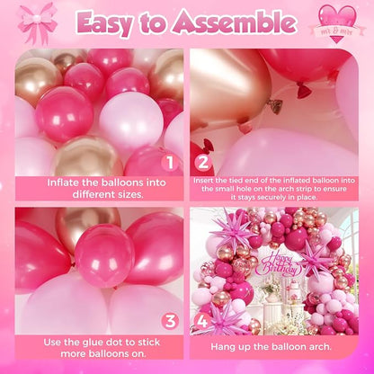 147pcs Pink Balloons Arch Kit, Hot Pink Rose Gold Balloons Shades of Pink - Image 3
