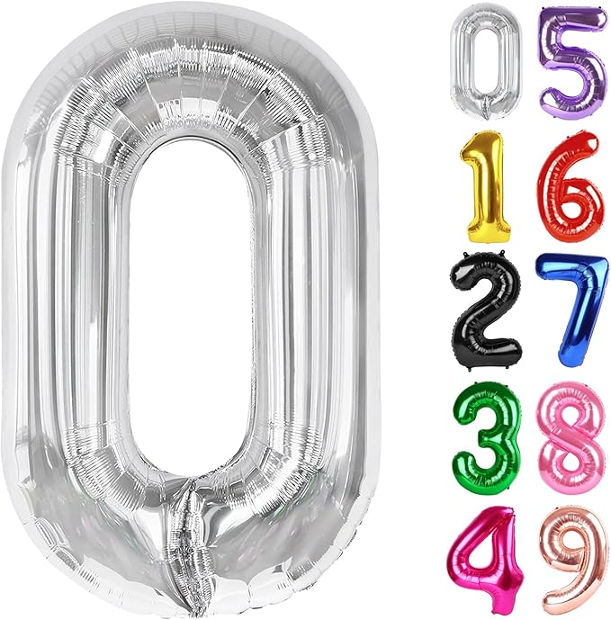 Silver Number 0 Balloon 40 Inch, 0th Birthday Party Decorations Men Women | by IWERP
