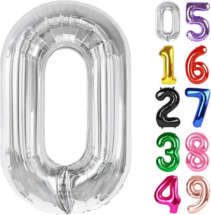 Silver Number 0 Balloon 40 Inch, 0th Birthday Party Decorations Men Women | by IWERP