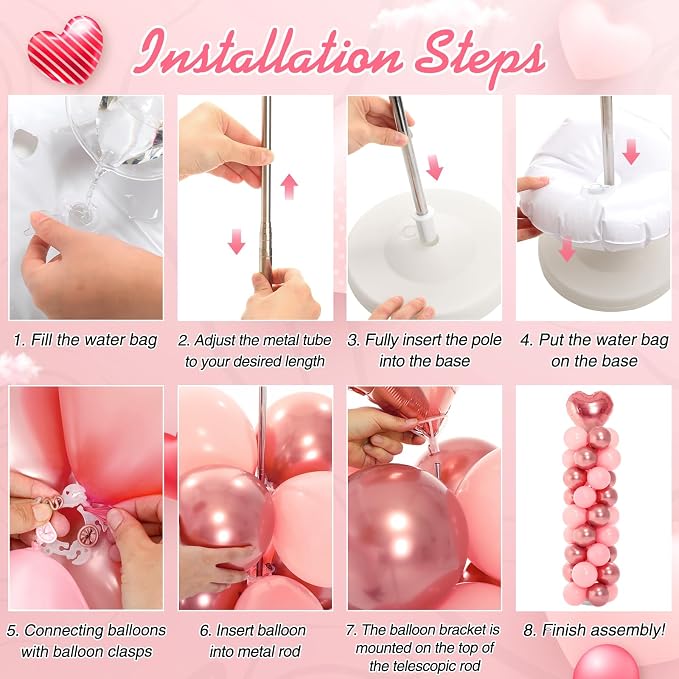 Realspring 2 Sets Wedding Pink and Rose Heart Shape Balloons Column Stand Kit - Image 4