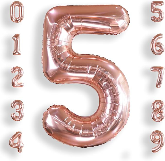 AULE 40 Inch Rose Gold 5 Balloon Number Foil 0-9 Birthday Big Numbers | by AULE