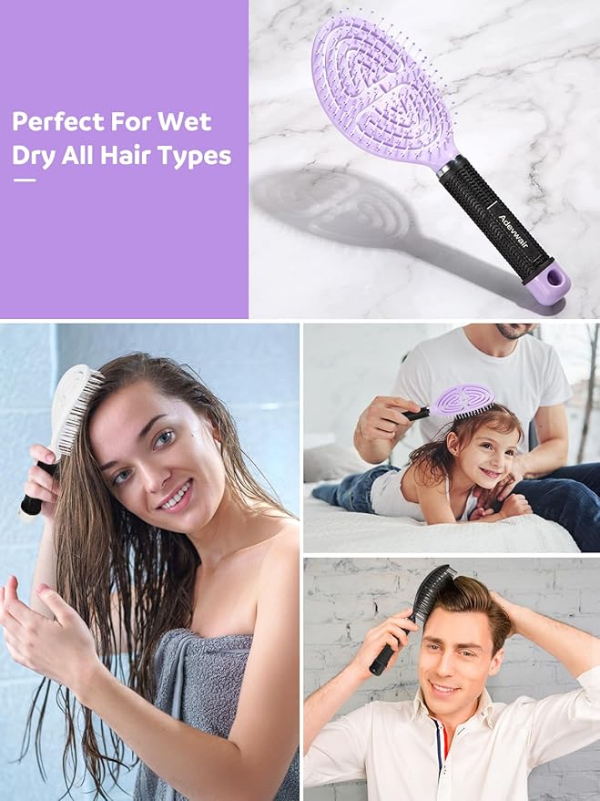 2 Pack Curved Vented Hairbrush,Hair Brush for Faster Blow Drying No Pulling Detangling Paddle Brushes for Women, Men Wet Dry Curly Thick Hair