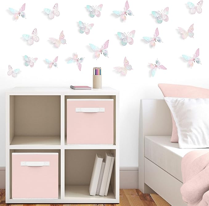 SAOROPEB 3D Butterfly Wall Decor 48 Pcs Laser Pink Butterfly Decorations | 4 - Image 4