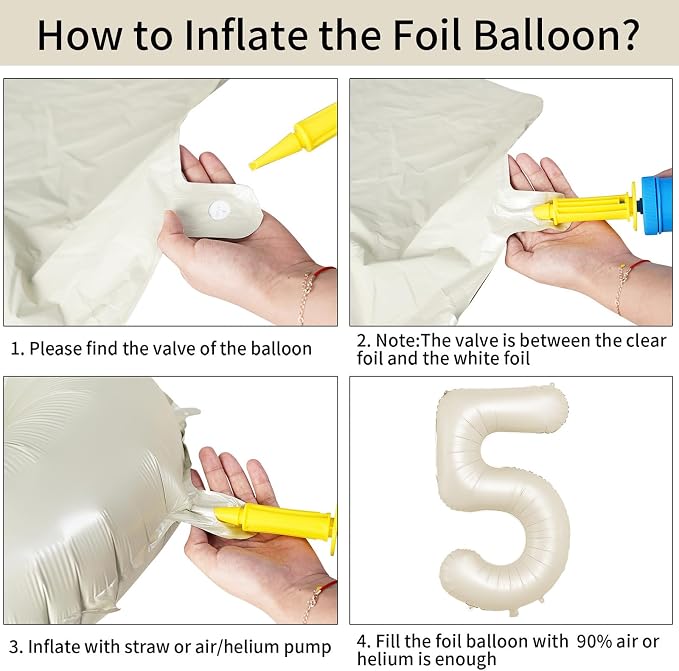 40 Inch Cream Number 5 Balloon, Digital 5 Cream White Giant 5 Foil Balloon - Image 8