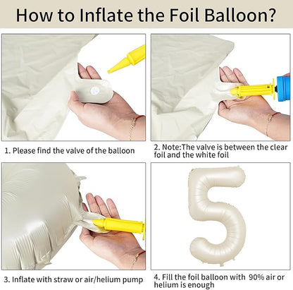 40 Inch Cream Number 5 Balloon, Digital 5 Cream White Giant 5 Foil Balloon - Image 8