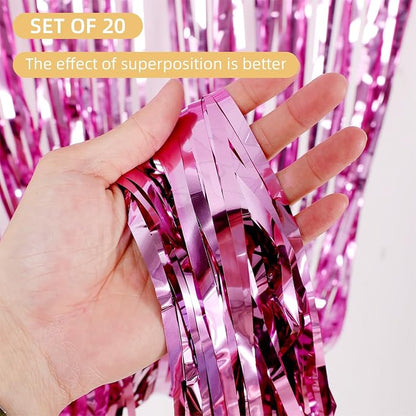 20 Pack Pink Foil Fringe Backdrop Curtains 3.2ft x 8.2ft Metallic Tinsel Foil - Image 2