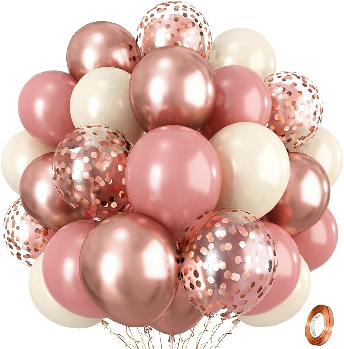 Dusty Pink and Rose Gold Balloons, 12In Retro Blush Pink Beige White Balloons by Isndare