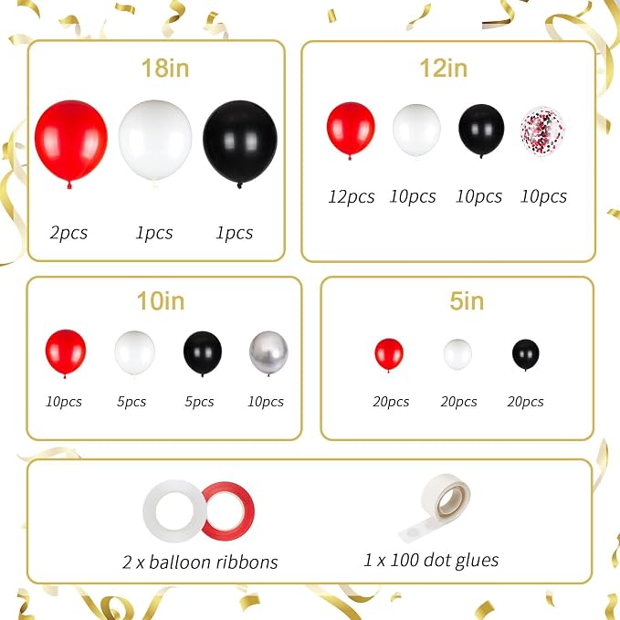 136pcs Red and Black Balloons Arch kit, 18 12 10 5 Inch Balloons | Red and - Image 2