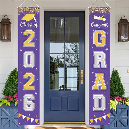 Graduation Decorations 2026 GRAD Banner Purple Porch Door Sign Welcome Banner - Image 2