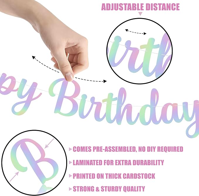 KatchOn Iridescent Happy Birthday Banner 10 Feet Pre-Strung | Happy Birthday - Image 3