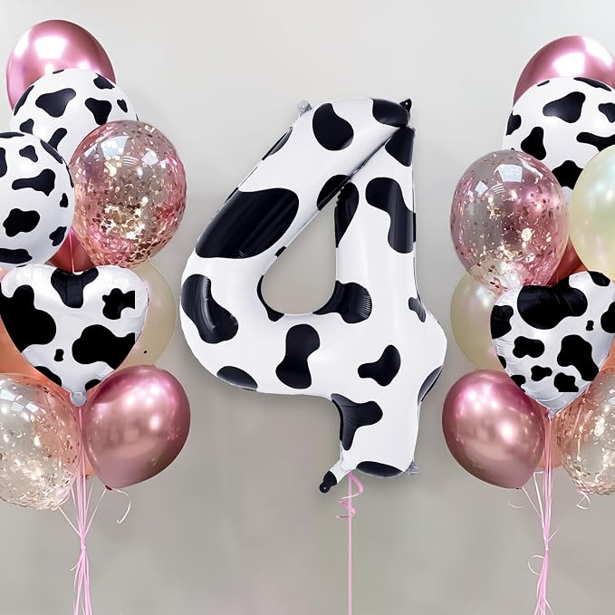 Cow Print Number 4 Balloon, Large 40 Inch Cow Number Birthday Balloons - Image 2