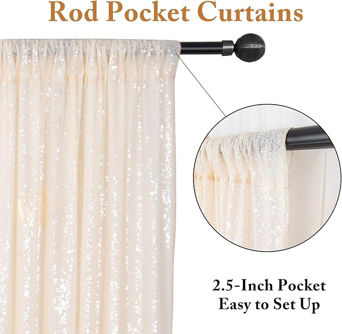 ShinyBeauty Ivory Sequin Backdrop 2 Pieces Photograph Backdrops 7FTx7FT Beige - Image 3
