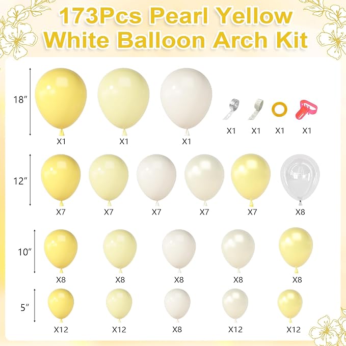 Amandir 173 Pcs Pearl Yellow Balloon Arch Kit | Double Stuffed Pastel Light - Image 2