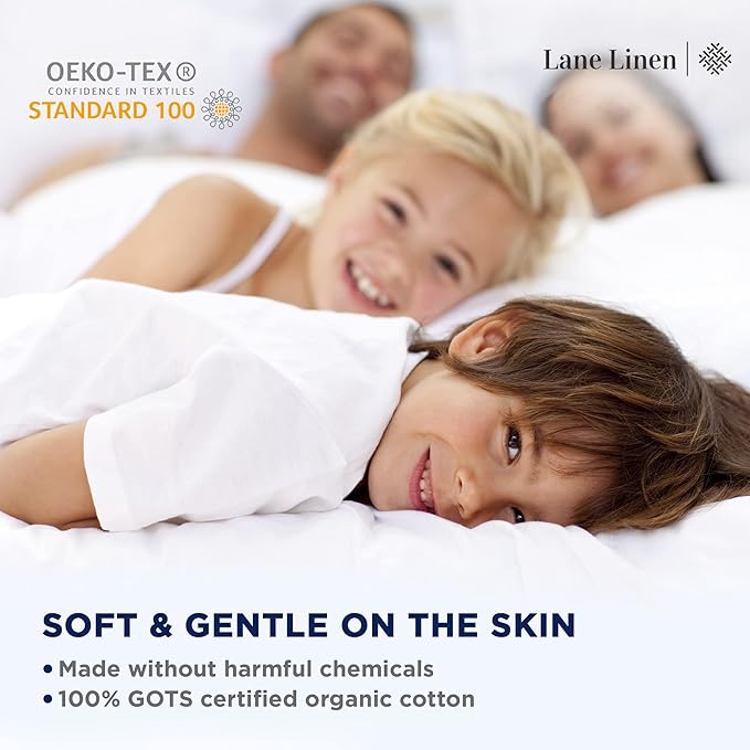 Lane Linen 100% Organic Cotton Pillow Cases Standard Size Set of 2 (20"x26") - Cotton Pillowcases Standard Size - Soft Black Pillow Cases Set of 2 - Standard Pillowcase Pack of 2 - Charcoal