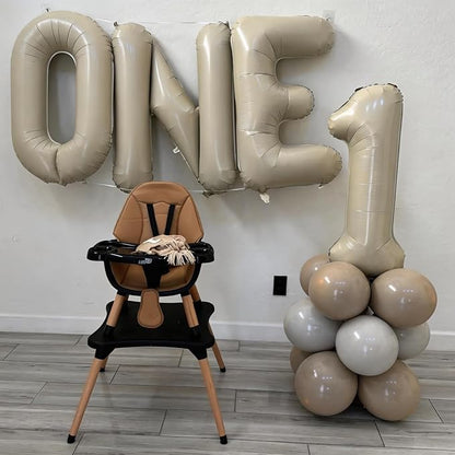 Cream Letter ONE Balloons, 40 Inch Number 1 Balloon Beige - Image 4