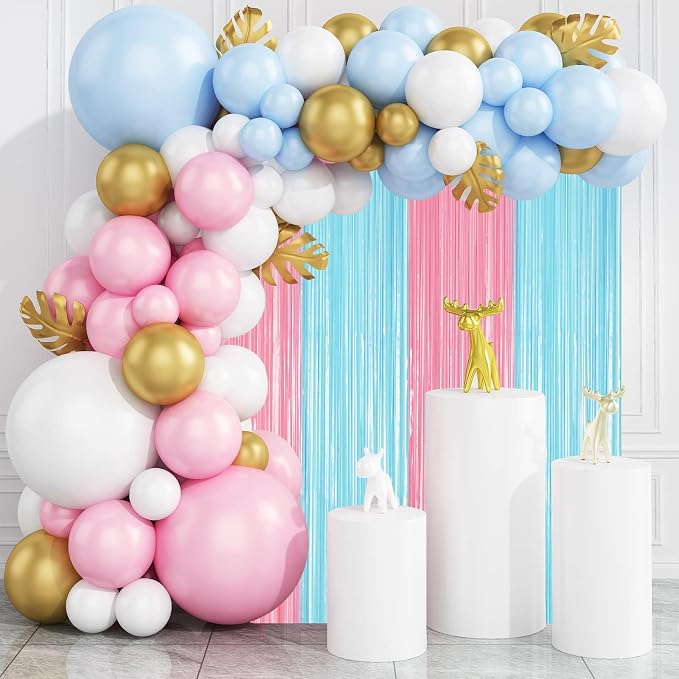 Voircoloria Pastel Blue Pink Foil Fringe Backdrop Curtains, 3 Pack - Image 5