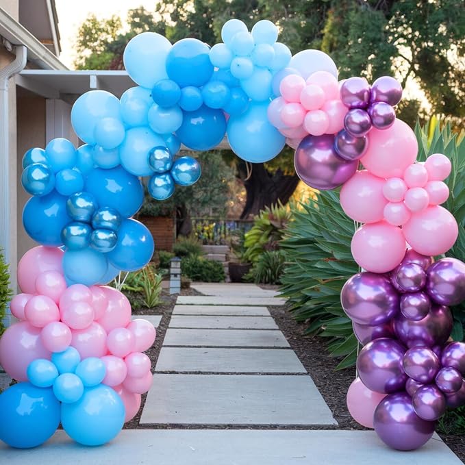 Pink and Blue Balloons, 12 Inch Metallic Baby Blue Pink Purple Balloons - Image 7