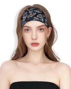 Grommet Headband for Women, Black Paisley 23cm Hollow Out Elastic Hair Band, Eyelets Punk Grunge Stylish Hairband