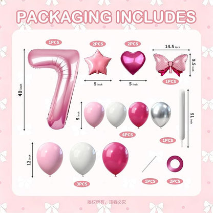 40 Inch Pink Number 7 Balloon Tower Set, Pastel Number Seven Foil Balloon - Image 2