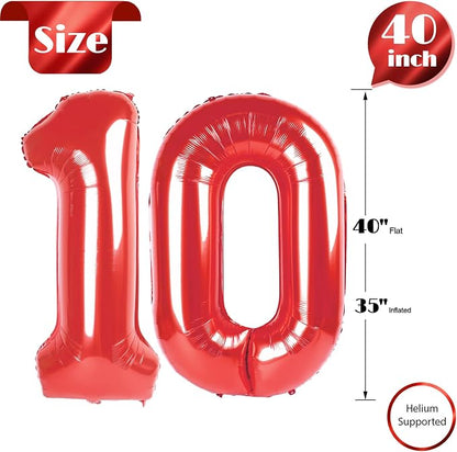 Red 10 Balloon - Number Balloon 40 Inch, 10th Red Birthday Decorations | Large - Image 5