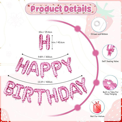 29PC Strawberry Happy Birthday Balloon Banner, 16Inch 3D Aluminum Letter Banner - Image 3