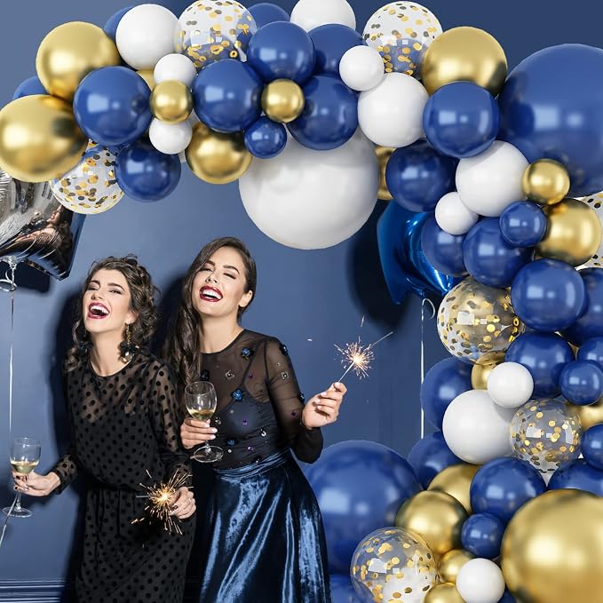 145PCS Navy Blue Gold and White Balloons Garland Arch Kit, 18 12 10 5 inch Navy - Image 5