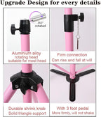 Reinforced Wig Stand Tripod 55" Heavy Duty Adjustable Mannequin Head Stand Tripod for Styling Cosmetology Hairdressing Training, Pink Wig Head Stand Sets with Wig Caps,Comb,Hair Clips, T-Pins,Headband