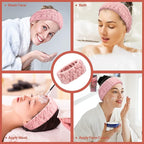 Chuangdi 3 Pieces Women's Makeup Headband - Elastic Head Wrap for Washing Face, Yoga, Sports, and Shower (Pink)