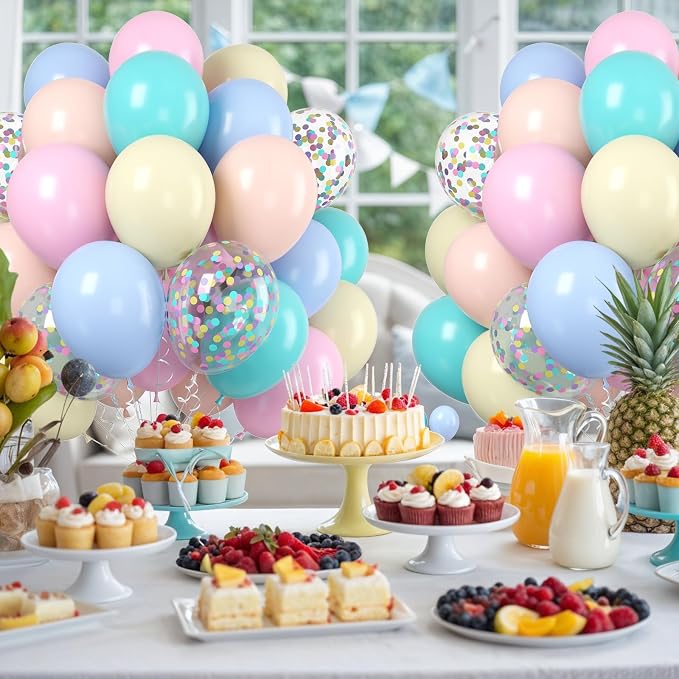 Paready Pastel Balloons Set, 12 Inch Macaron Pink Teal Blue Yellow Orange - Image 6
