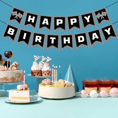 MEETINGU Race Car Happy Birthday Banner, Race Car Birthday Party Decorations - Image 3