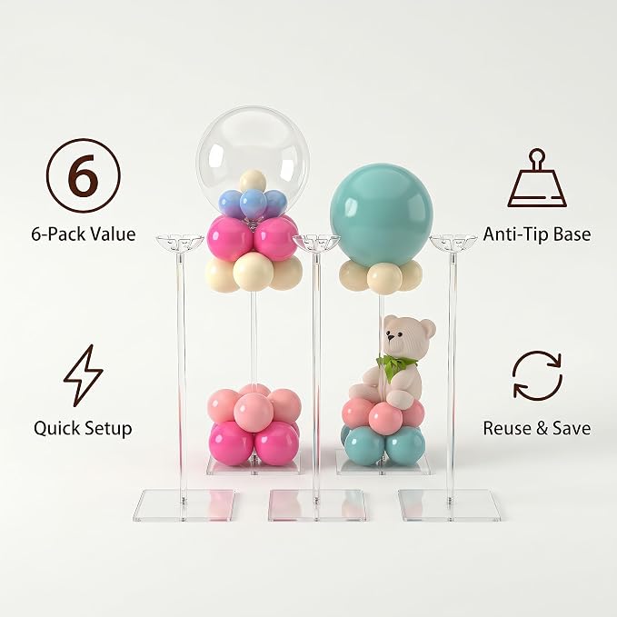 6 Pack Clear Acrylic Balloon Stand 15.75 inch Party Centerpiece Kit - Image 4